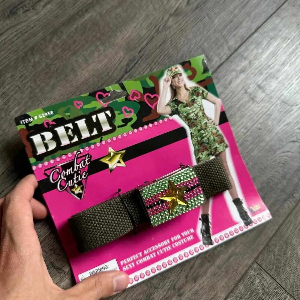 Vintage Green Military Cadet Cutie Rhinestone Strap Star Studded Costume Belt